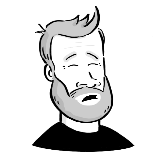 cartoon of andrew's face - smiling bearded white person