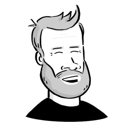 cartoon of andrew's face - smiling bearded white person
